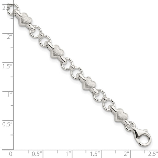 Sterling Silver Satin & Polished Heart Chain Bracelet QG5786-7.5