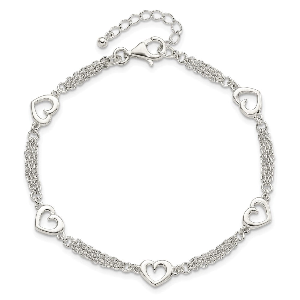Sterling Silver Polished Hearts 7.5in w/1.0 in ext Bracelet QG5787-7.5