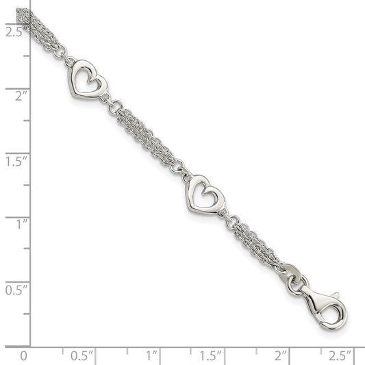 Sterling Silver Polished Hearts 7.5in w/1.0 in ext Bracelet QG5787-7.5