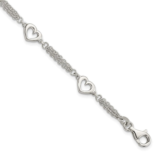 Sterling Silver Polished Hearts 7.5in w/1.0 in ext Bracelet QG5787-7.5