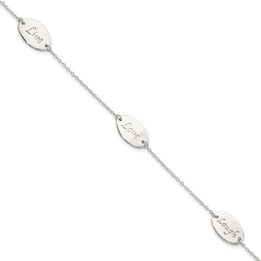 Sterling Silver Polished Live Laugh Love 7.5in Bracelet QG5792-7.5