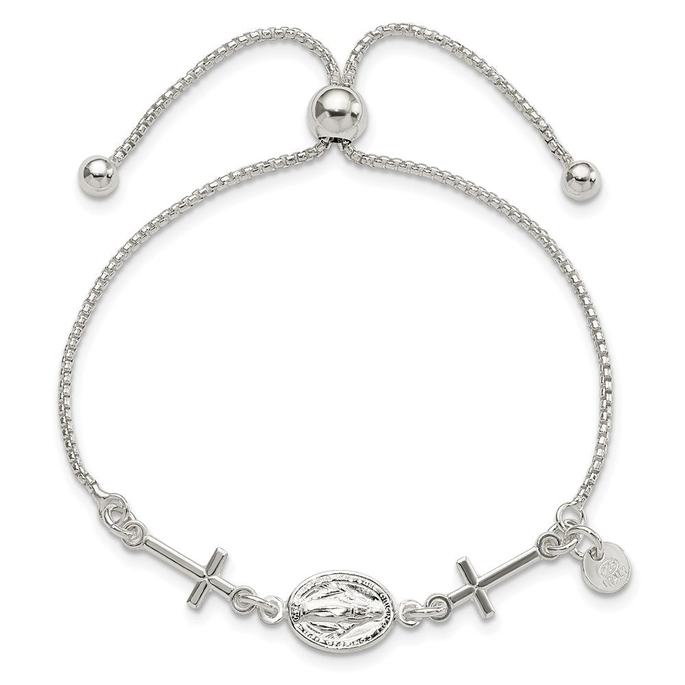Sterling Silver Miraculous & Crosses Adjustable Bracelet QG5798