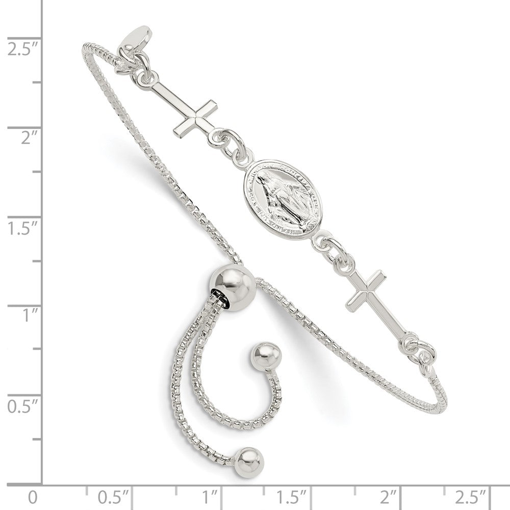 Sterling Silver Miraculous & Crosses Adjustable Bracelet QG5798