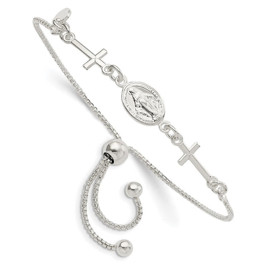 Sterling Silver Miraculous & Crosses Adjustable Bracelet QG5798