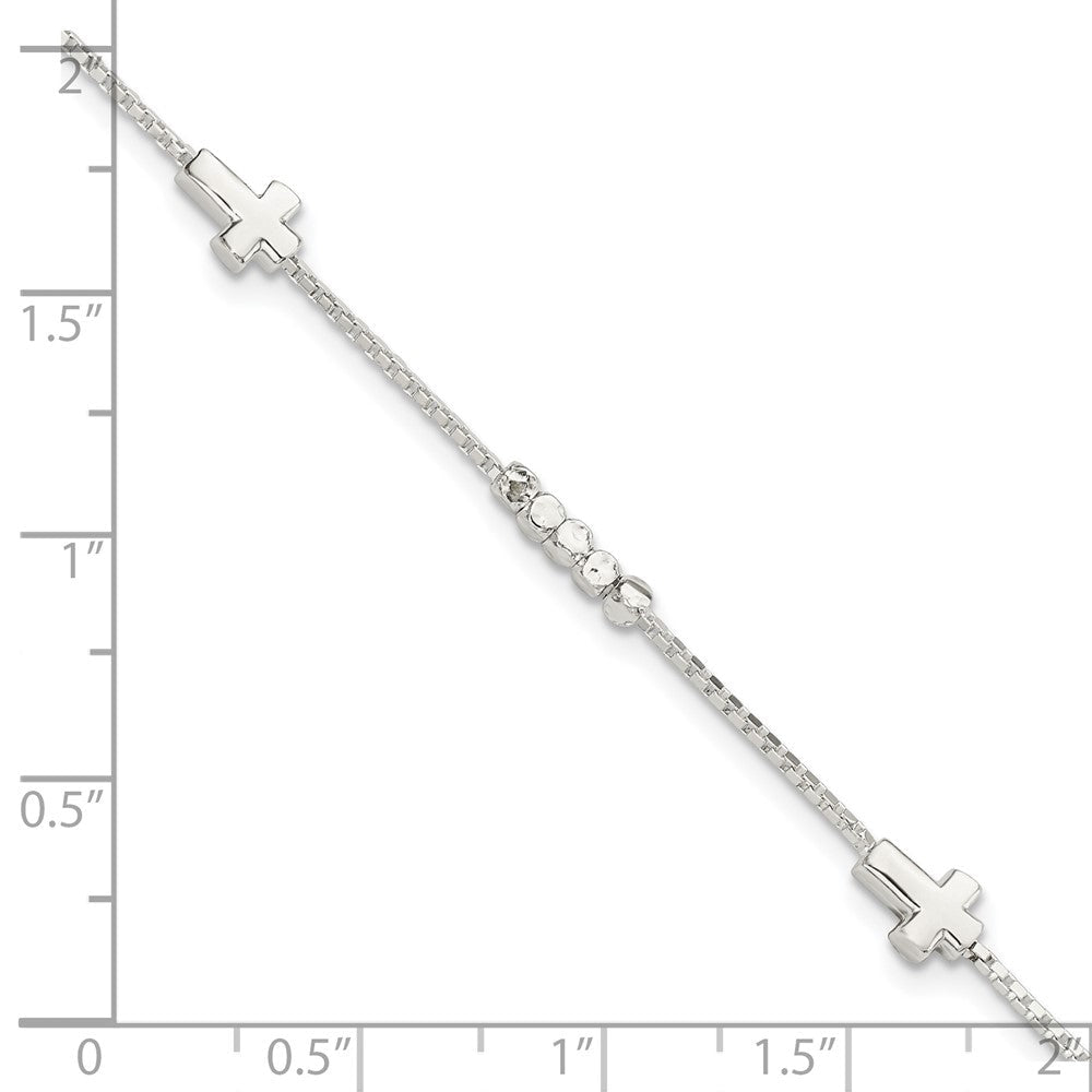 Sterling Silver Fancy Bead & Cross w/ 1in ext Bracelet QG5799-7