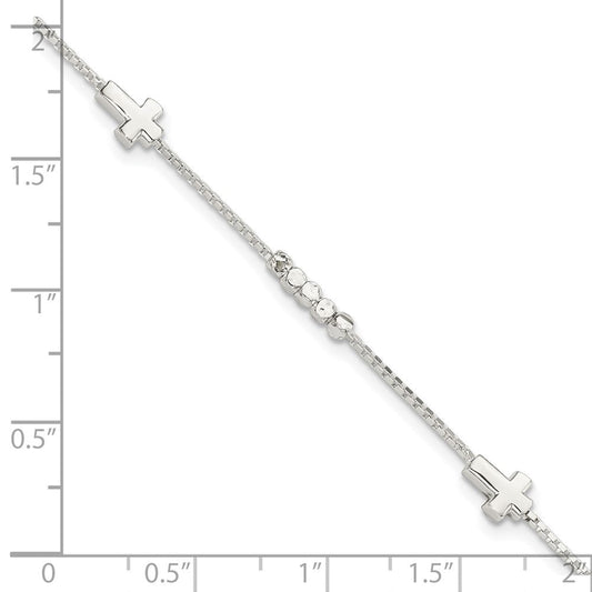 Sterling Silver Fancy Bead & Cross w/ 1in ext Bracelet QG5799-7