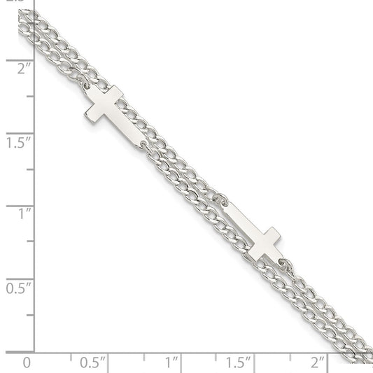 Sterling Silver Double Cross 2-Strand w/1in ext Bracelet QG5802-7