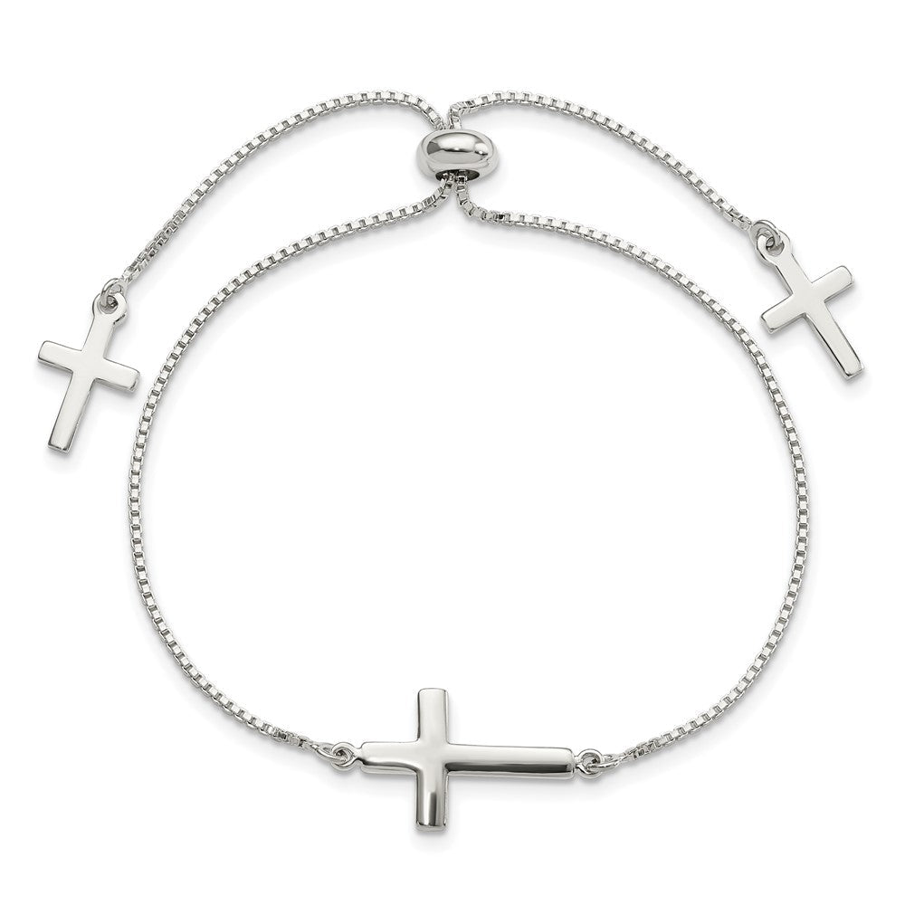 Sterling Silver Polished Cross Adjustable Bracelet QG5805