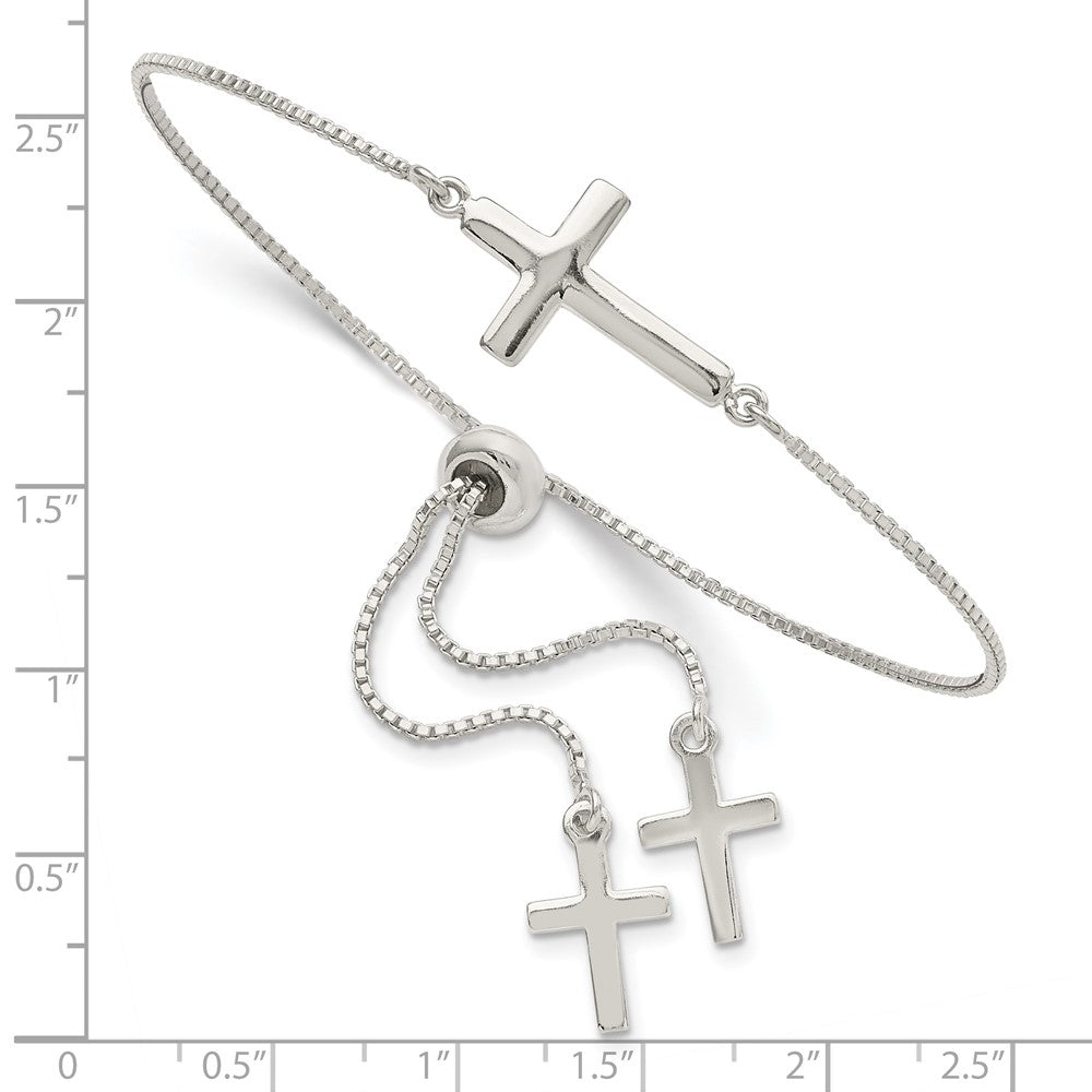 Sterling Silver Polished Cross Adjustable Bracelet QG5805