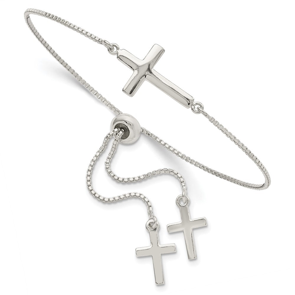 Sterling Silver Polished Cross Adjustable Bracelet QG5805