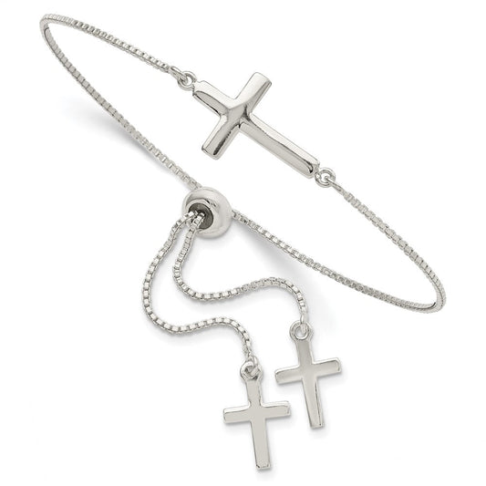 Sterling Silver Polished Cross Adjustable Bracelet QG5805