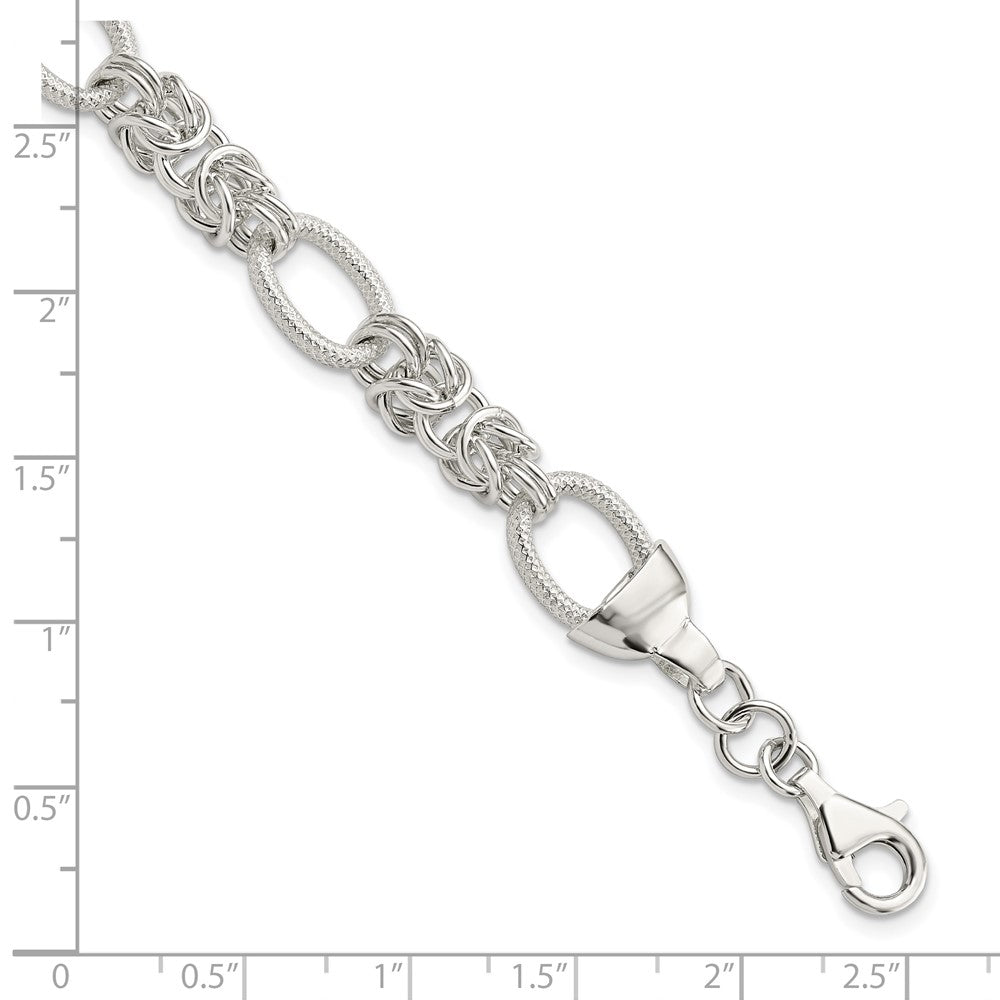 Sterling Silver Polished and Texture Fancy Link 7.5in Bracelet QG5814-7.5