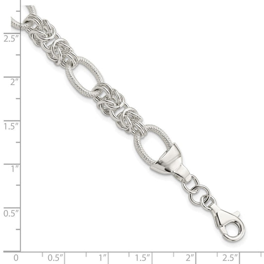 Sterling Silver Polished and Texture Fancy Link 7.5in Bracelet QG5814-7.5