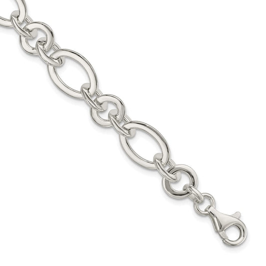 Sterling Silver Fancy Oval and Round Link Bracelet QG5834-7.5