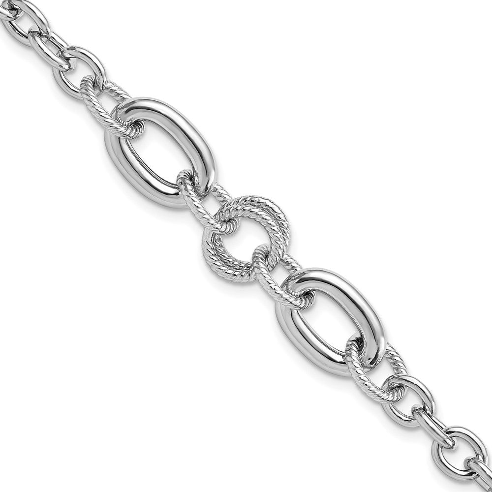 Sterling Silver Rhodium-pltd Fancy Textured Link Bracelet QG5844-7.75
