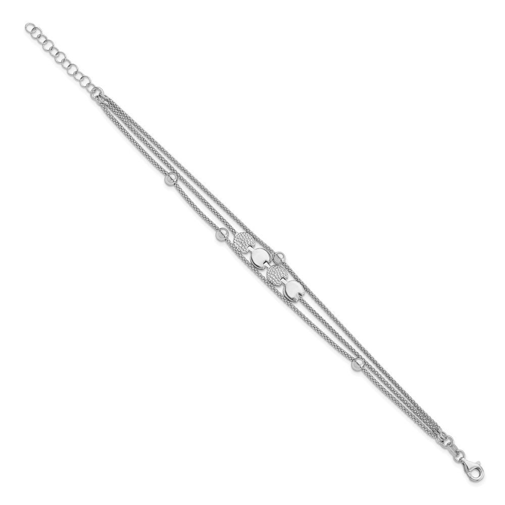 Sterling Silver Rhodium-plated Beaded 3- Strand 6.5in w/ 1in ext. Bracel QG5855-6.5
