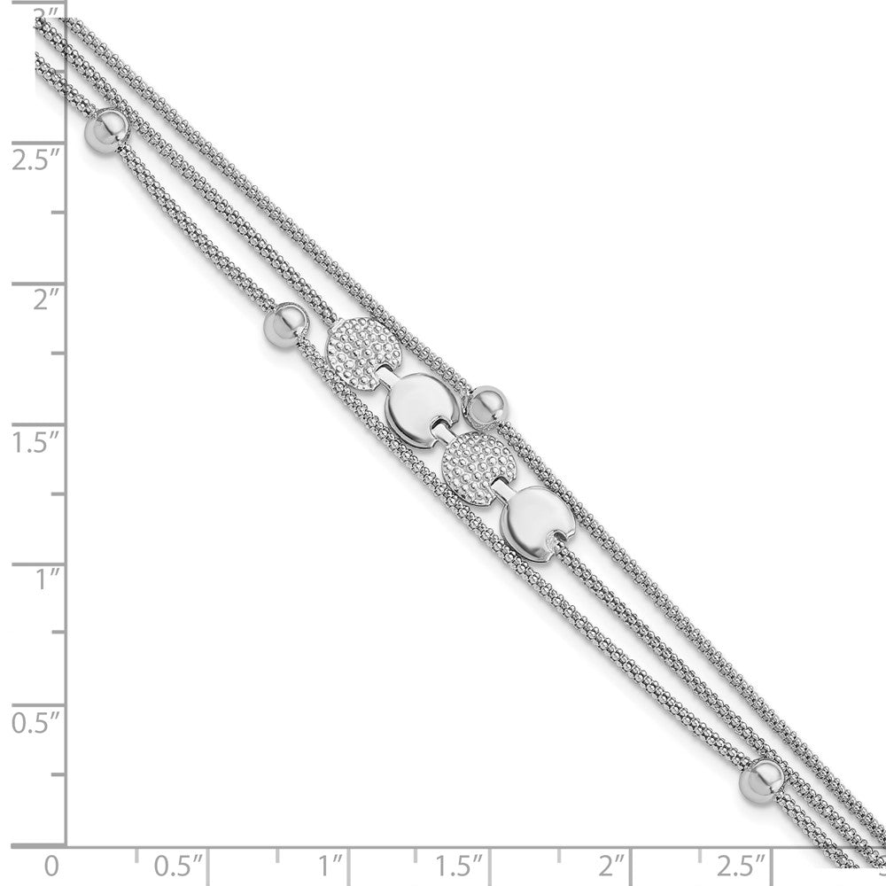 Sterling Silver Rhodium-plated Beaded 3- Strand 6.5in w/ 1in ext. Bracel QG5855-6.5