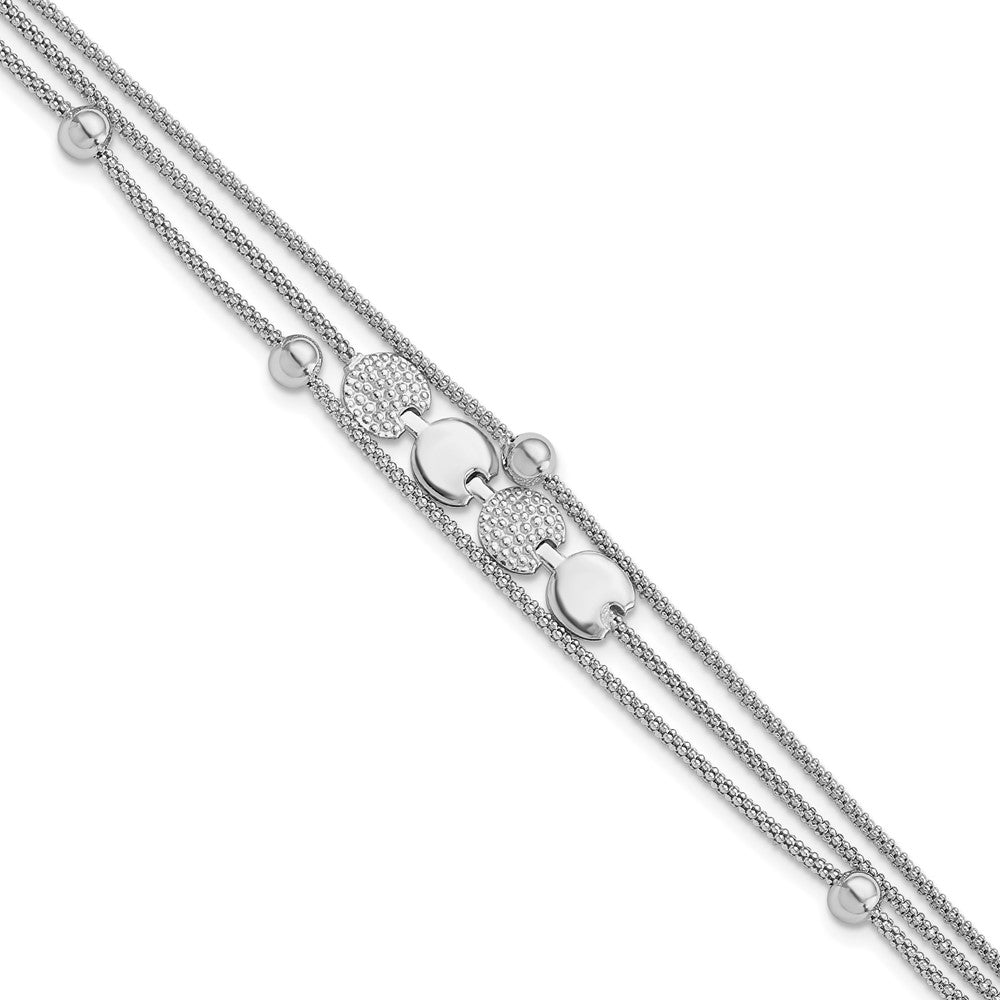 Sterling Silver Rhodium-plated Beaded 3- Strand 6.5in w/ 1in ext. Bracel QG5855-6.5
