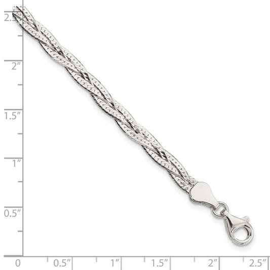 Sterling Silver Polished 3-strd Braided 7in w/1in ext. Bracelet QG5865-7