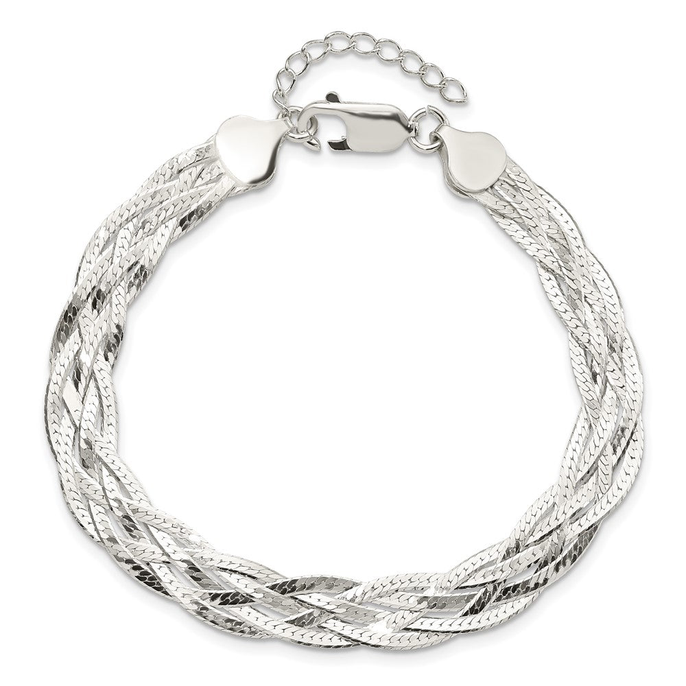 Sterling Silver Polished 5-strd Braided 7in w/1in ext. Bracelet QG5866-7