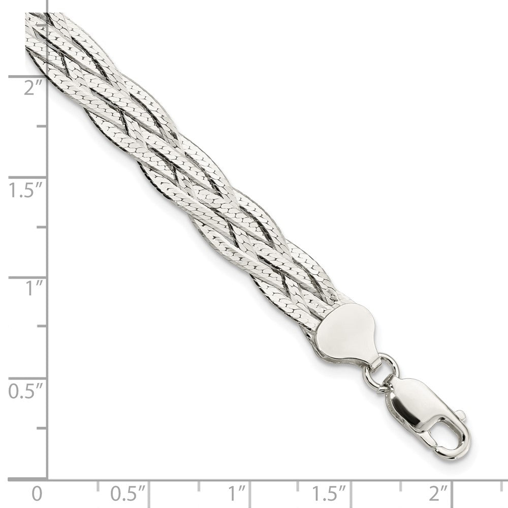 Sterling Silver Polished 5-strd Braided 7in w/1in ext. Bracelet QG5866-7