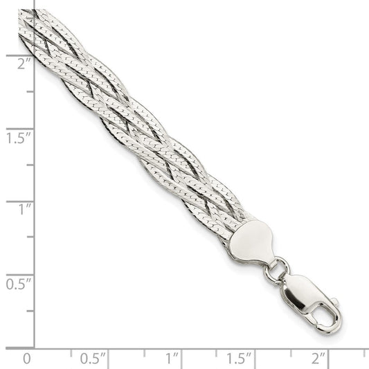 Sterling Silver Polished 5-strd Braided 7in w/1in ext. Bracelet QG5866-7