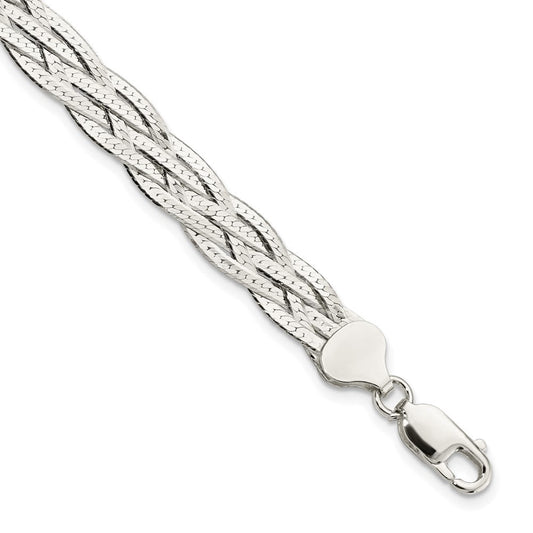 Sterling Silver Polished 5-strd Braided 7in w/1in ext. Bracelet QG5866-7