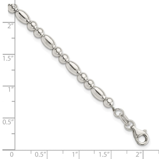 Sterling Silver Round and Oval Beaded Bracelet QG5886-7.5