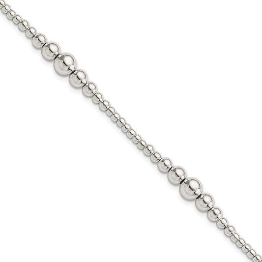 Sterling Silver Round Graduated Beaded Bracelet QG5887-7.5