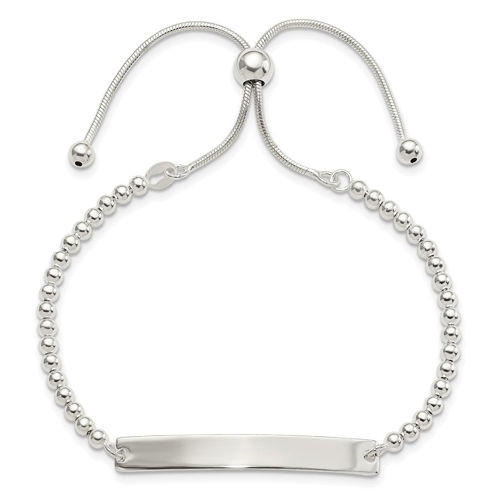Sterling Silver Polished Beaded Adjustable ID Bracelet QG5892
