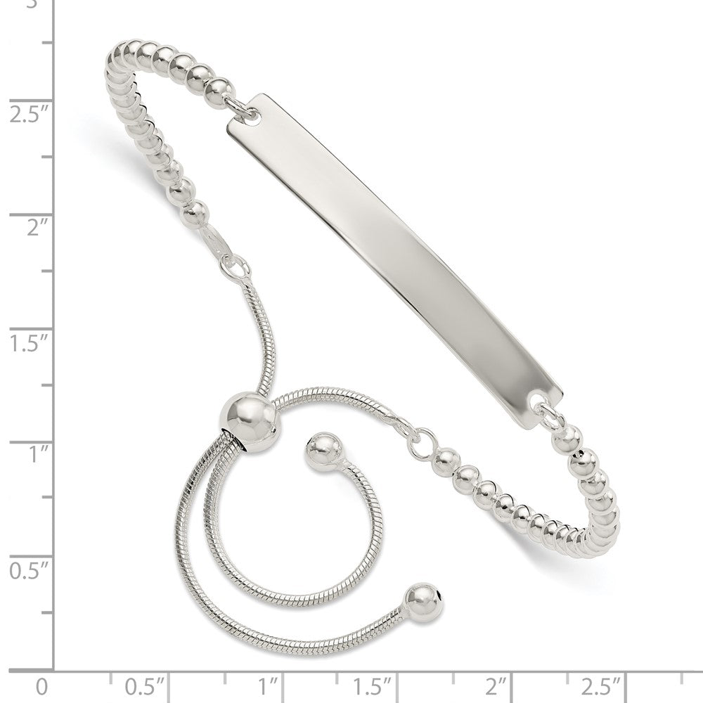 Sterling Silver Polished Beaded Adjustable ID Bracelet QG5892