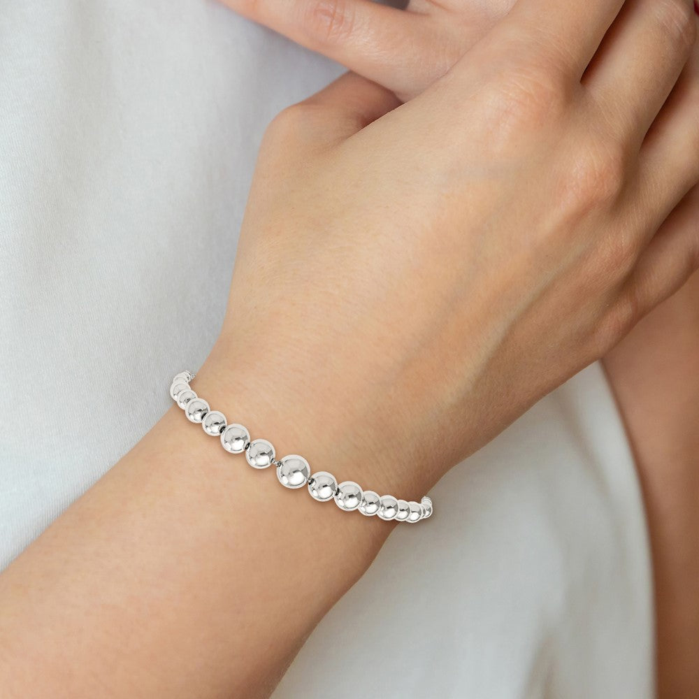 Sterling Silver Polished Beaded Adjustable Bracelet QG5894
