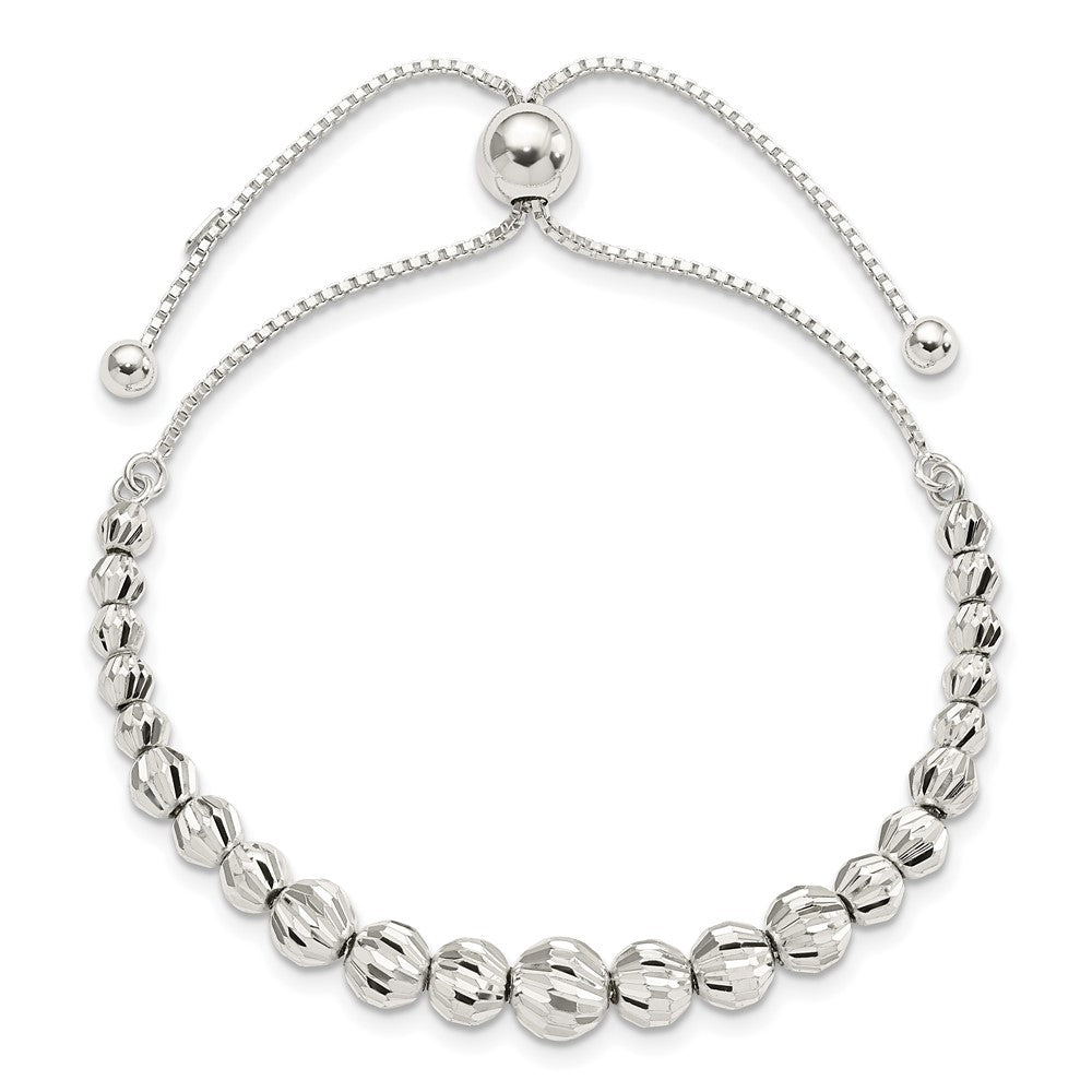 Sterling Silver Polished & D/C Beaded Adjustable Bracelet QG5895