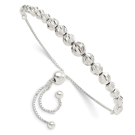 Sterling Silver Polished & D/C Beaded Adjustable Bracelet QG5895