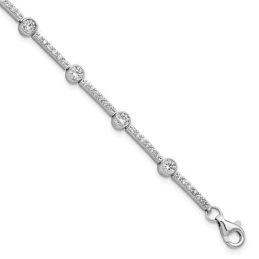 Sterling Silver Rhodium-plated Polished CZ 7 inch w/1.5in ext. Bracelet QG5901-7