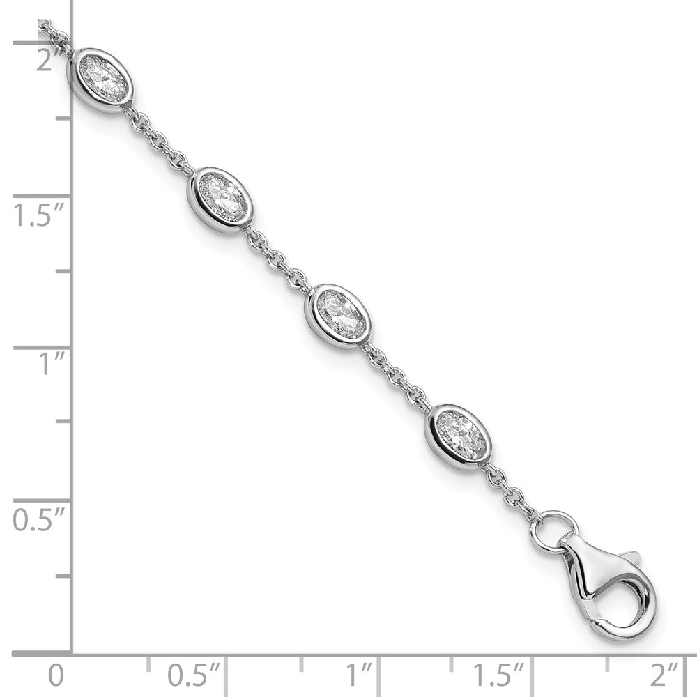 Sterling Silver Rhodium-plated Oval CZ w/1in ext 11 Station Bracelet QG5904-6.5