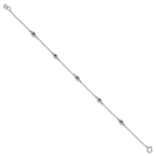 Sterling Silver Rhodium-plated Polished Blue & White CZ Eyes Bracelet QG5915-7.5