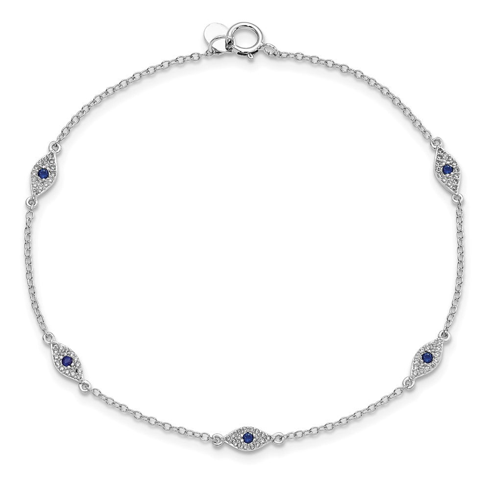 Sterling Silver Rhodium-plated Polished Blue & White CZ Eyes Bracelet QG5915-7.5