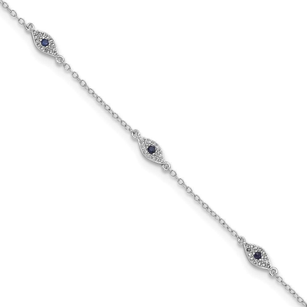 Sterling Silver Rhodium-plated Polished Blue & White CZ Eyes Bracelet QG5915-7.5
