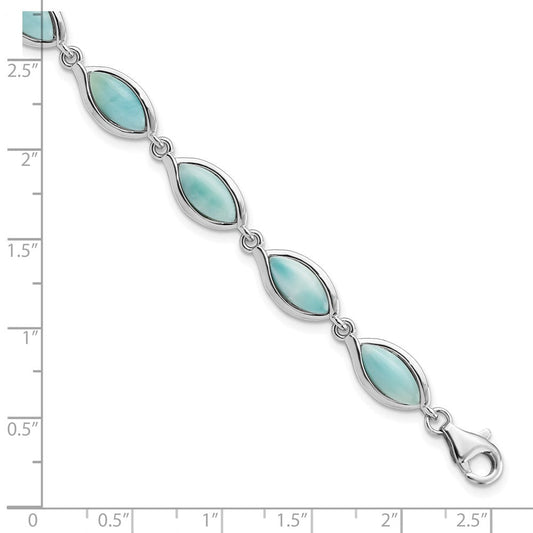 Sterling Silver Rhodium-plated Polished Marquise Shape Larimar Bracelet QG5923-8