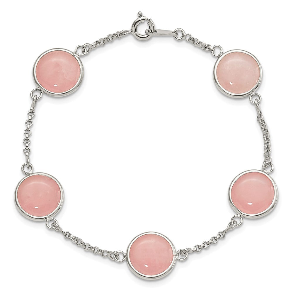 Sterling Silver Polished Rose Quartz 7.5in Bracelet QG5933-7.5