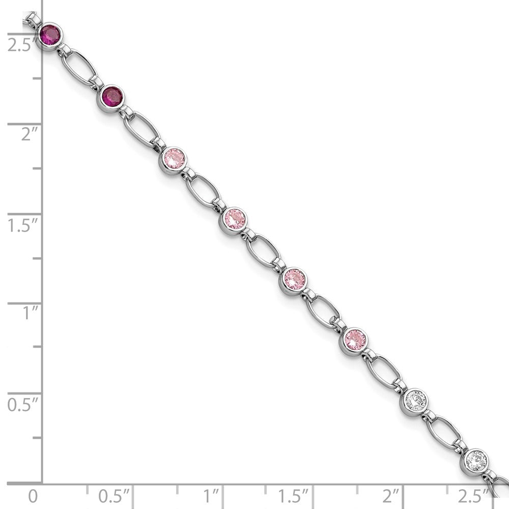 Sterling Silver Rhodium-plated Polished Red Pink Clear CZ Bracelet QG5938-7.25
