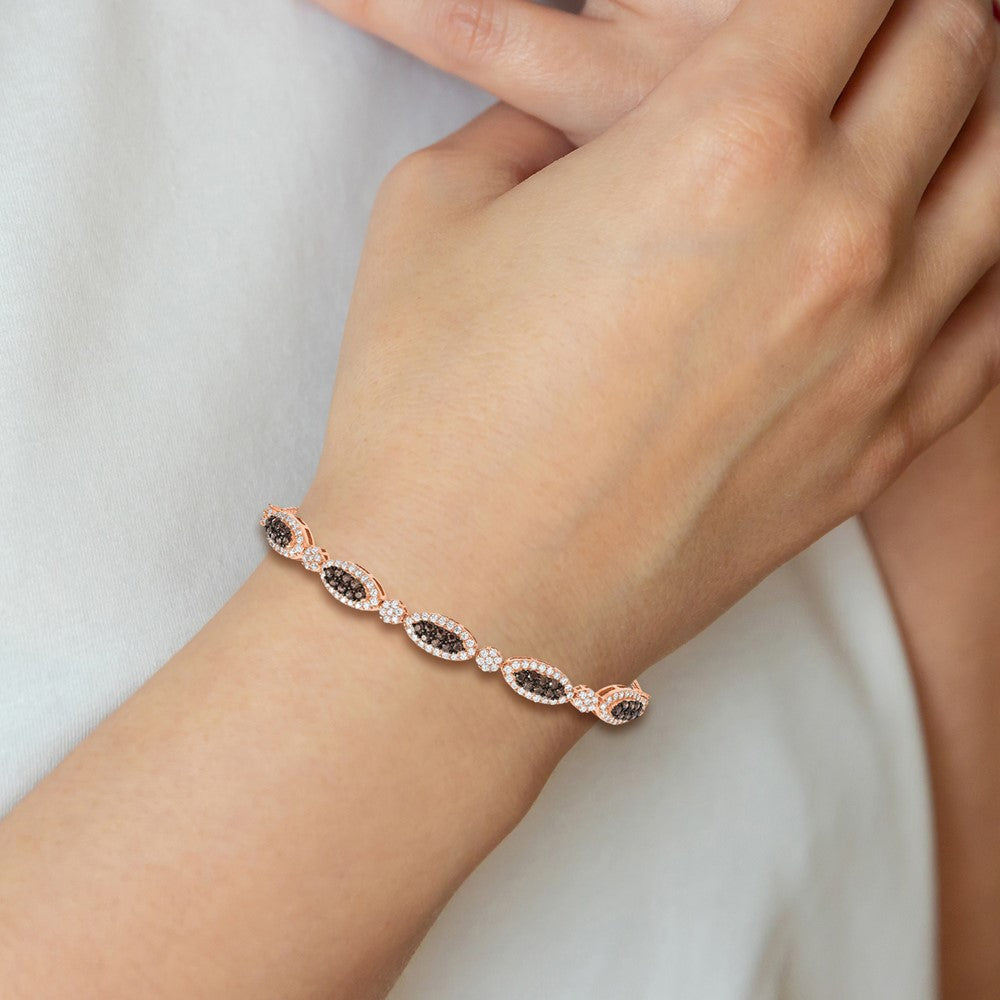 Sterling Silver Rose-tone Blk Rhodium-plated CZ Fancy Adjustable Bracelet QG5948