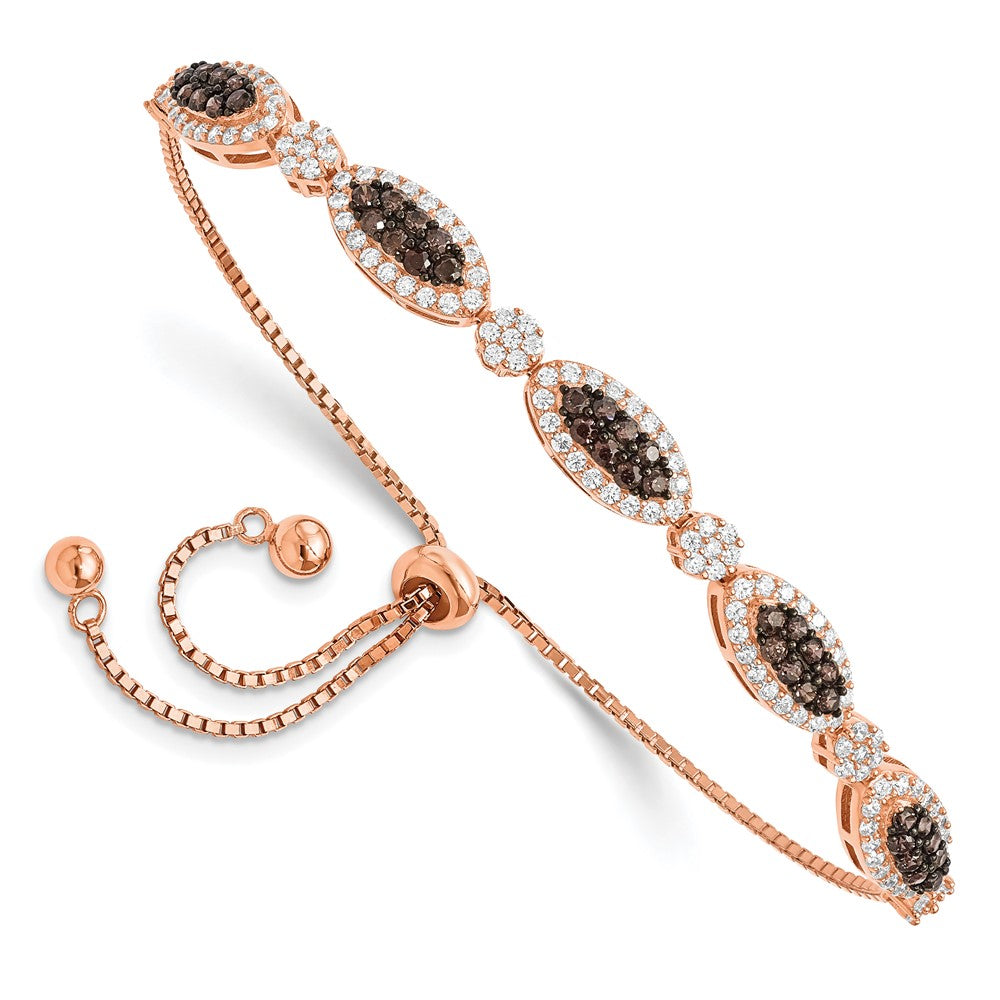 Sterling Silver Rose-tone Blk Rhodium-plated CZ Fancy Adjustable Bracelet QG5948