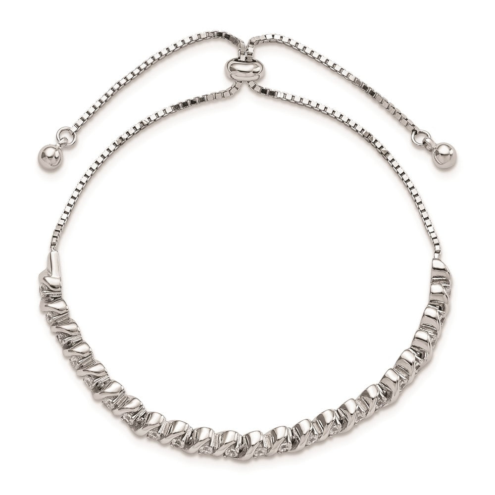 Sterling Silver Polished Rhodium-plated CZ Adjustable Bracelet QG5951