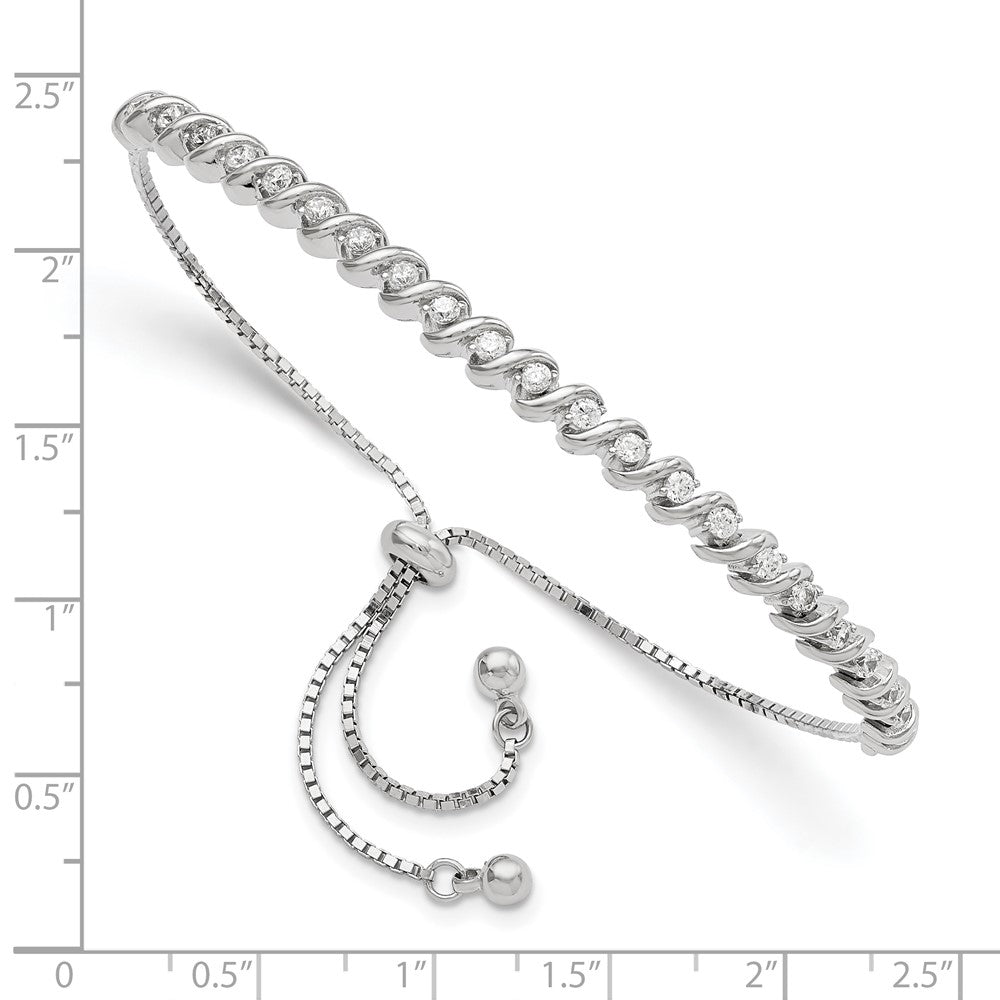 Sterling Silver Polished Rhodium-plated CZ Adjustable Bracelet QG5951