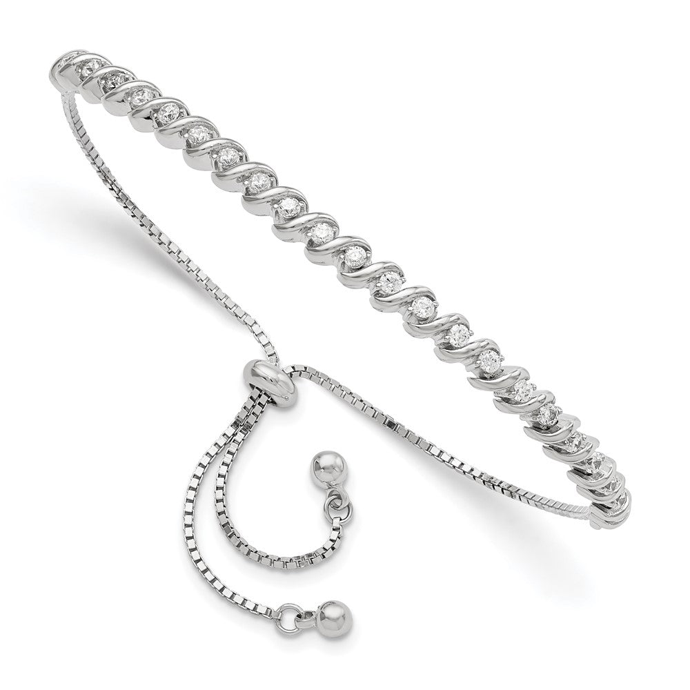 Sterling Silver Polished Rhodium-plated CZ Adjustable Bracelet QG5951