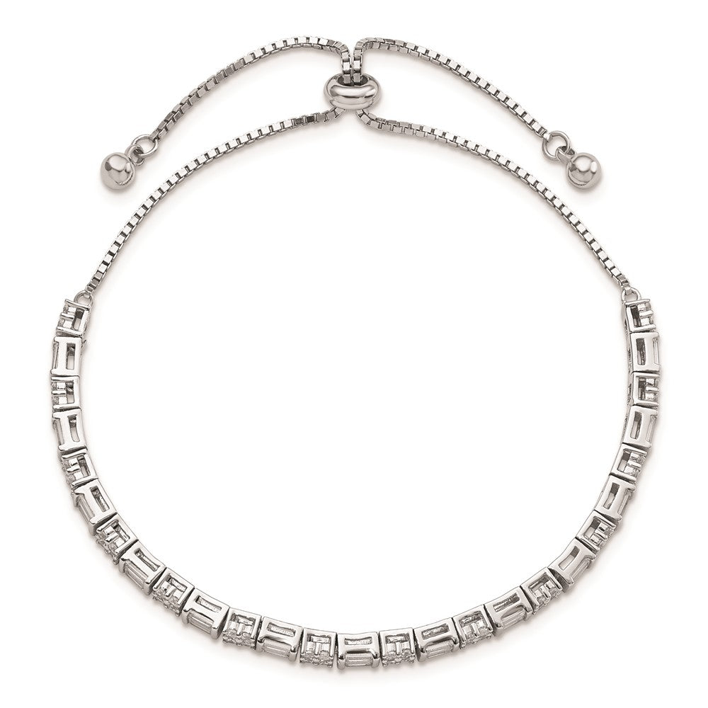 Sterling Silver Polished Rhodium-plated CZ Adjustable Bracelet QG5952