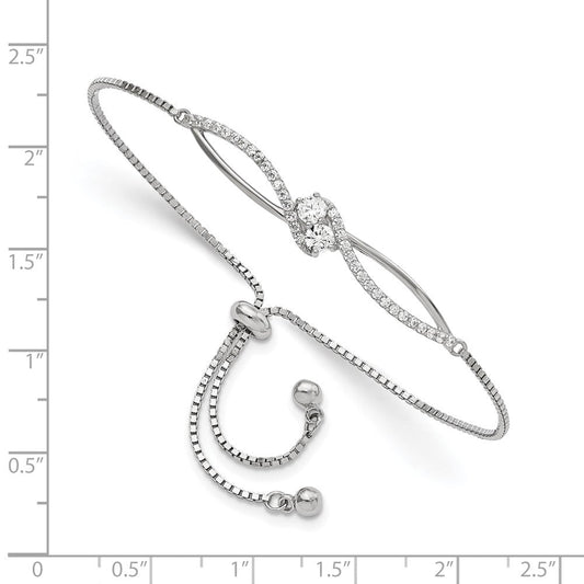 Sterling Silver Polished Rhodium-plated CZ Adjustable Bracelet QG5953