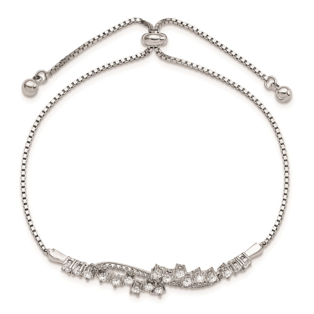 Sterling Silver Polished Rhodium-plated CZ Adjustable Bracelet QG5954